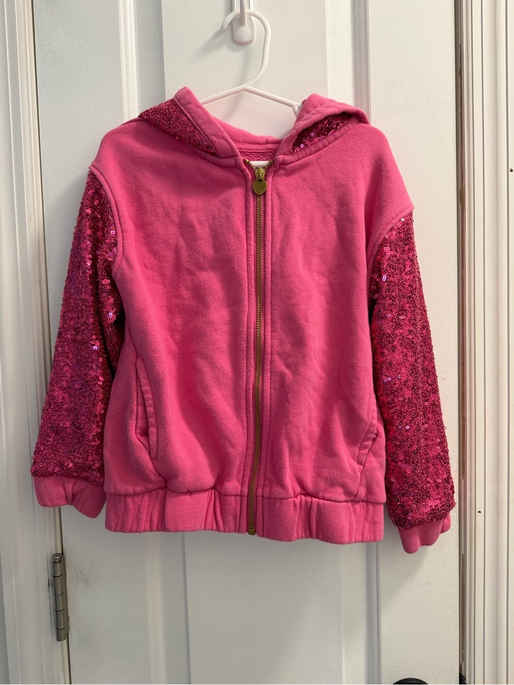 Girls' Pink Sequin Sleeve Zip-Up Hoodie